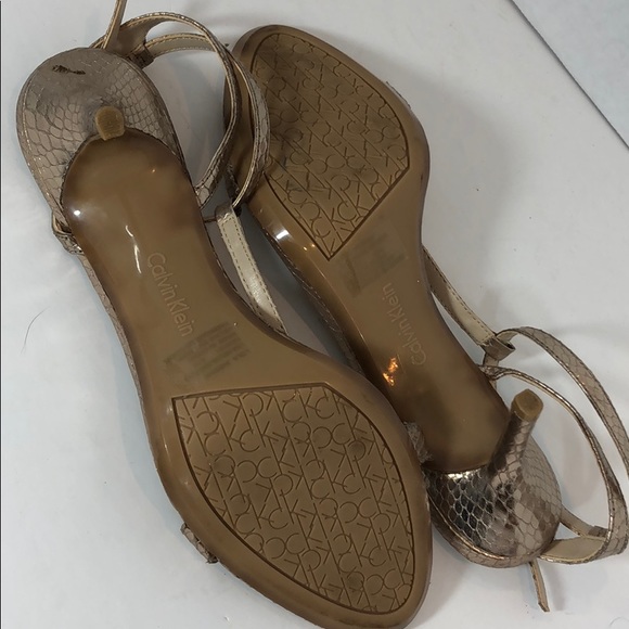 Gold Calvin Klein Strappy Snake Print Sandals - Picture 4 of 4